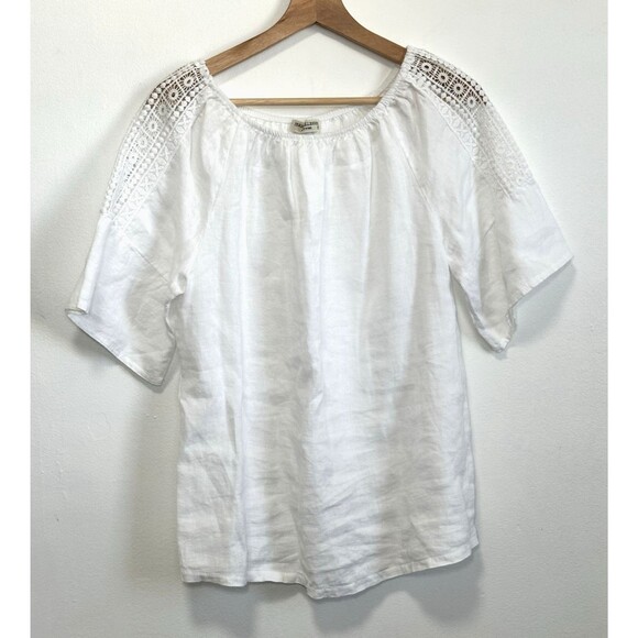 Terzo Millennio Women White Linen Blend Top L Italy Beach Boho Lagenlook Peasant - Picture 1 of 11